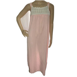 Vintage Van Raalte Nightgown Size 36 Small Long Gown Sleeveless Nylon Pink Bow